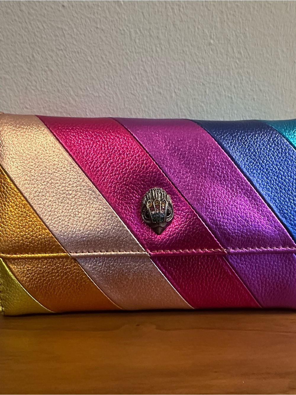 Kurt Geiger Metallic Rainbow Chevron Clutch - Gold, Pink, Purple, Blue, Teal